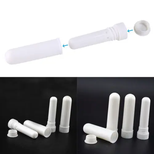 

10Pcs/set Empty White Plastic Blank Nasal Aromatherapy Inhalers Tubes Sticks With Wicks For Essential Oil Nose Nasal Container