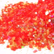 Растворителям-Лазерная красный и желтый цвет блеск, голографические Блестки для ногтей гель или другое украшение G380