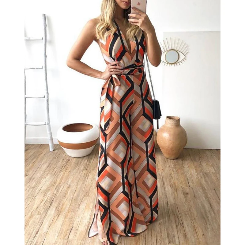 Striped print wide leg pants jumpsuit for women 2019 Sexy v neck party long jumpsuit womens romper Summer beach overall bodysuit Striped print wide leg pants jumpsuit for women 2019 Sexy v neck party long jumpsuit womens romper Summer beach overall bodysuit