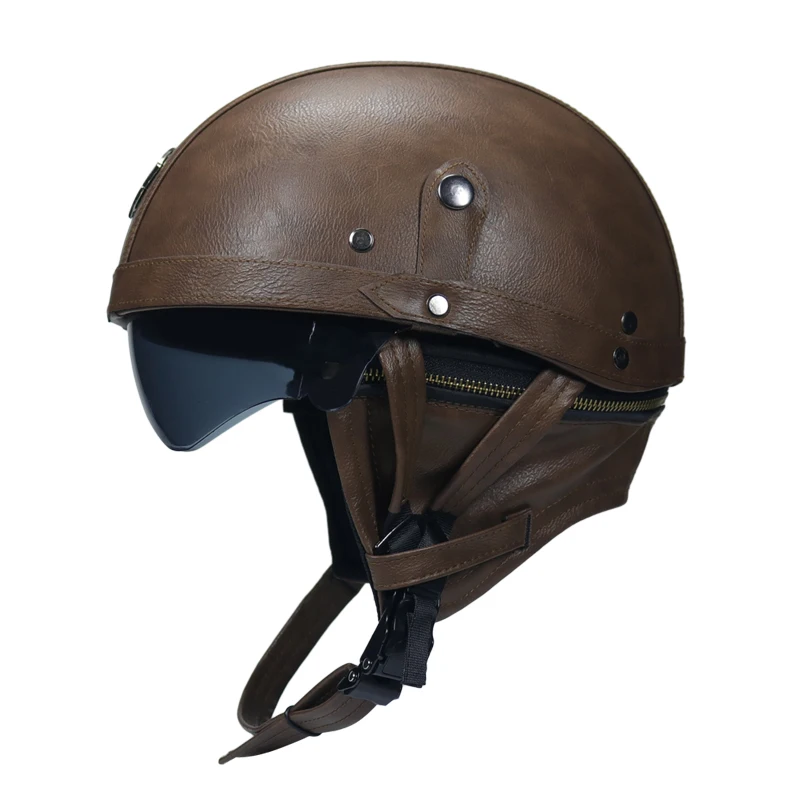 

Adult Motorcycle Vintage PU Leather sun visor and Retractable GoggleDetachable Warm Collar Buy 5 helmets and send a helme