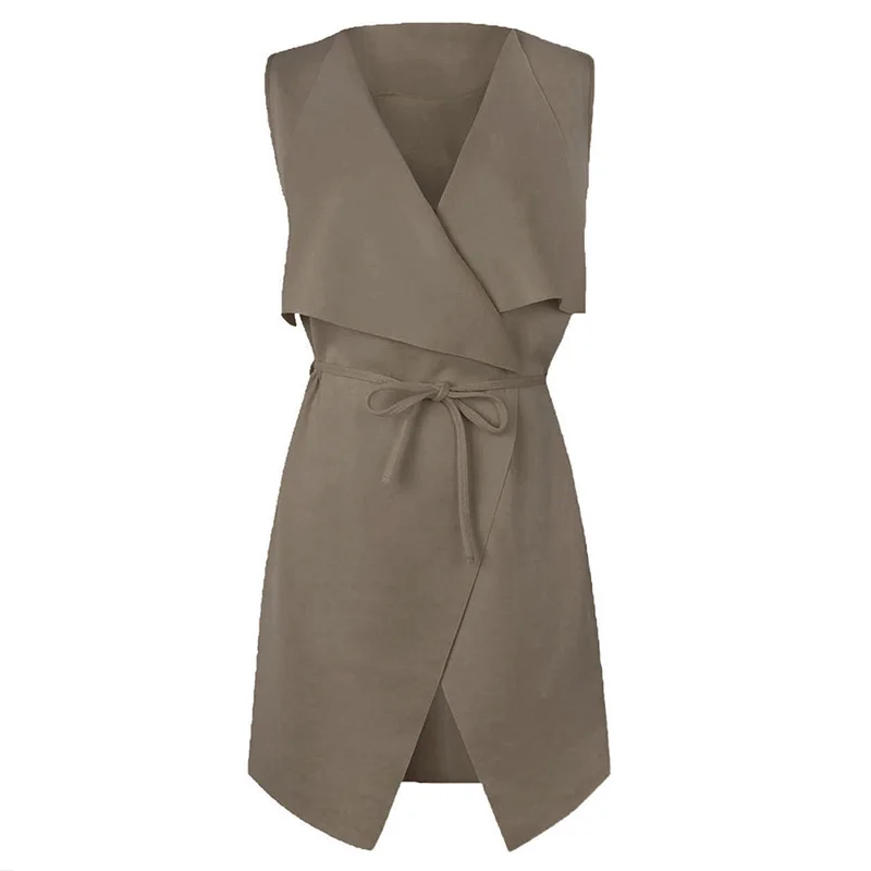 New Arrival Women Coat Sleeveless Waterfall Cape Long Cardigan Black Grey Jacket Coat Windbreak Bow Bandage Ladies Waistcoat