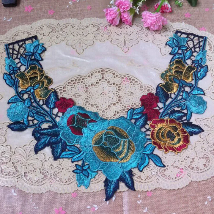 10pcs Embroidered Lace Neckline Collar Blue Rose Red Applique Motif Patches Scrapbooking Sewing Accessories | Дом и сад