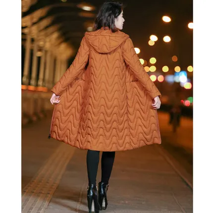 Женские хлопковые куртки, плюс размер, хлопковое пальто для девушек с капюшоном, длинное зимнее пуховое пальто с хлопковой подкладкой, женские утепленные парки - Цвет: Orange