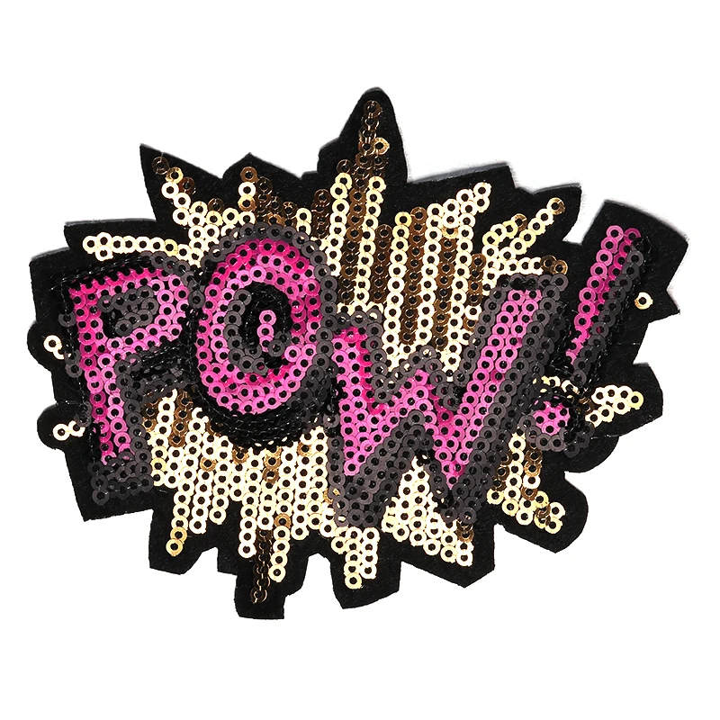 

1pc Embroidered Iron On Patches Clothes Sequins Applique Brand Patch POW DIY Applique