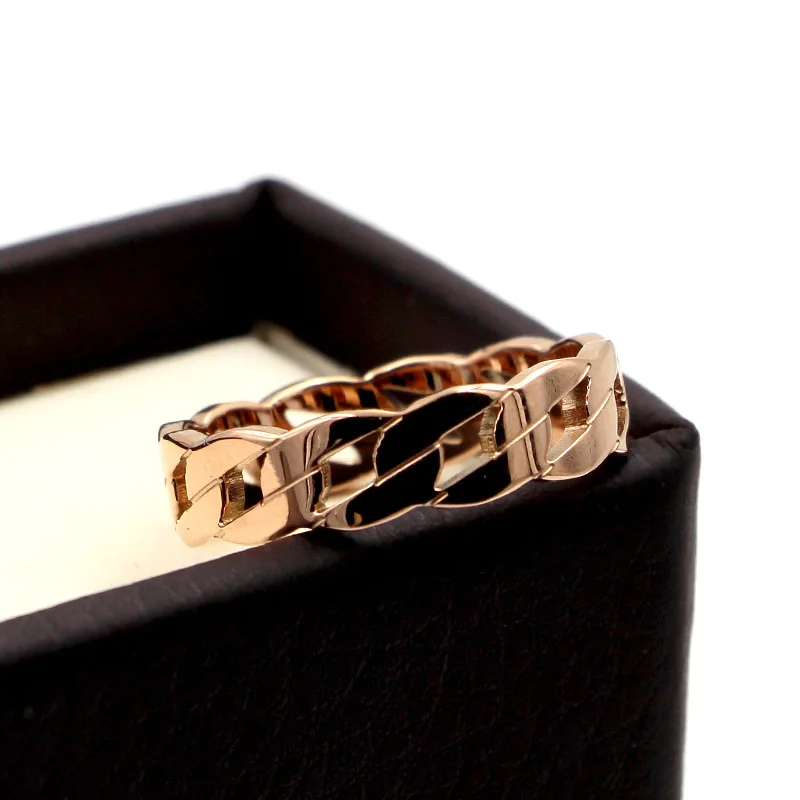

Martick Simple Style Personality Rings Imitation Chain Shape Hollow Out Rose Gold Rings For Woman Finger Jewelry R234