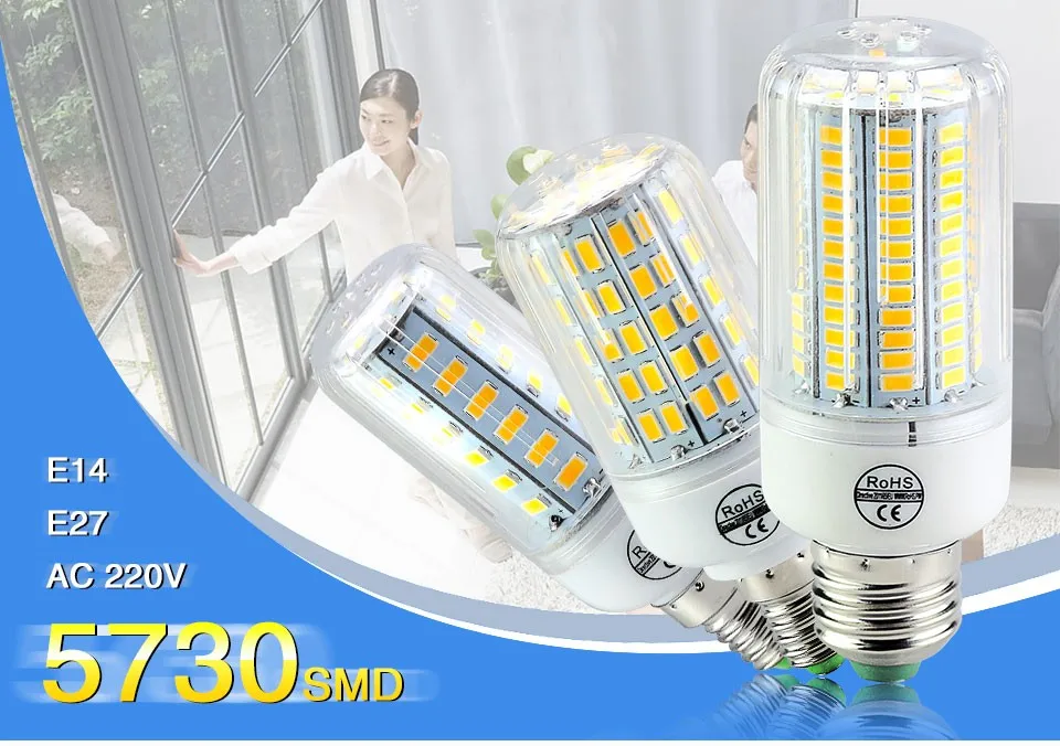 E27 светодиодный светильник 5730 SMD СВЕТОДИОДНЫЙ кукурузная Лампа 220V 24 30 42 64 80 89 108 136 светодиодный s Focos Luz E14 светодиодный Bombillas Светильник лампы ампулы светильник Инж