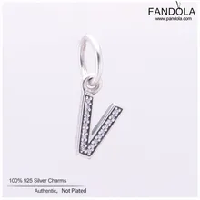 925 стерлингового серебра прозрачный CZ Алфавит буквы V подвески в виде цифр бусины для изготовления ювелирных изделий подходят оригинальные Подвески Браслеты Berloques