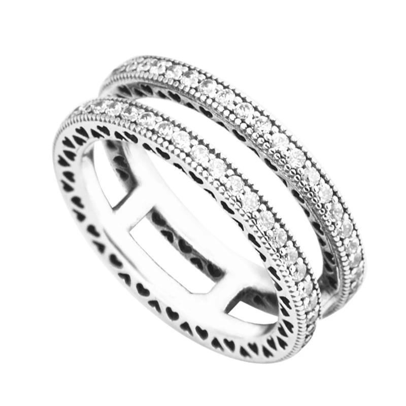 Кольцо двойное сердце серебряные кольца для женщин мужчин Anel Feminino 925 ювелирные изделия стерлингового серебра Anillos Свадебные