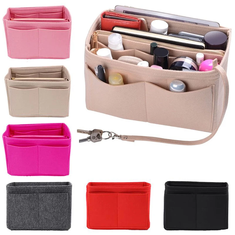 

Women Solid Large Capacity Felt Cosmetic Cases Ladies Travelling Portable Zippers Cosmetic Storage Bags Size M/L/XL