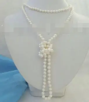 

P680-AAA 50" Long 7-8mm natural white round freshwater pearl necklace