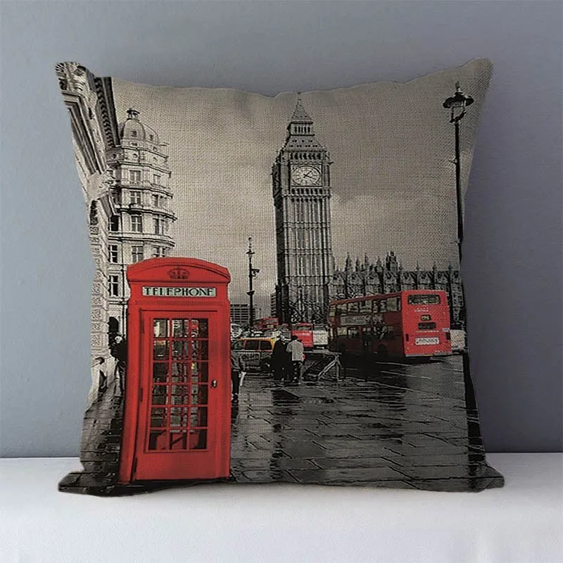 Retro Nostalgic couch cushion home decorative pillows London Paris scenic printed square 45x45cm pillowcase seat back cushions