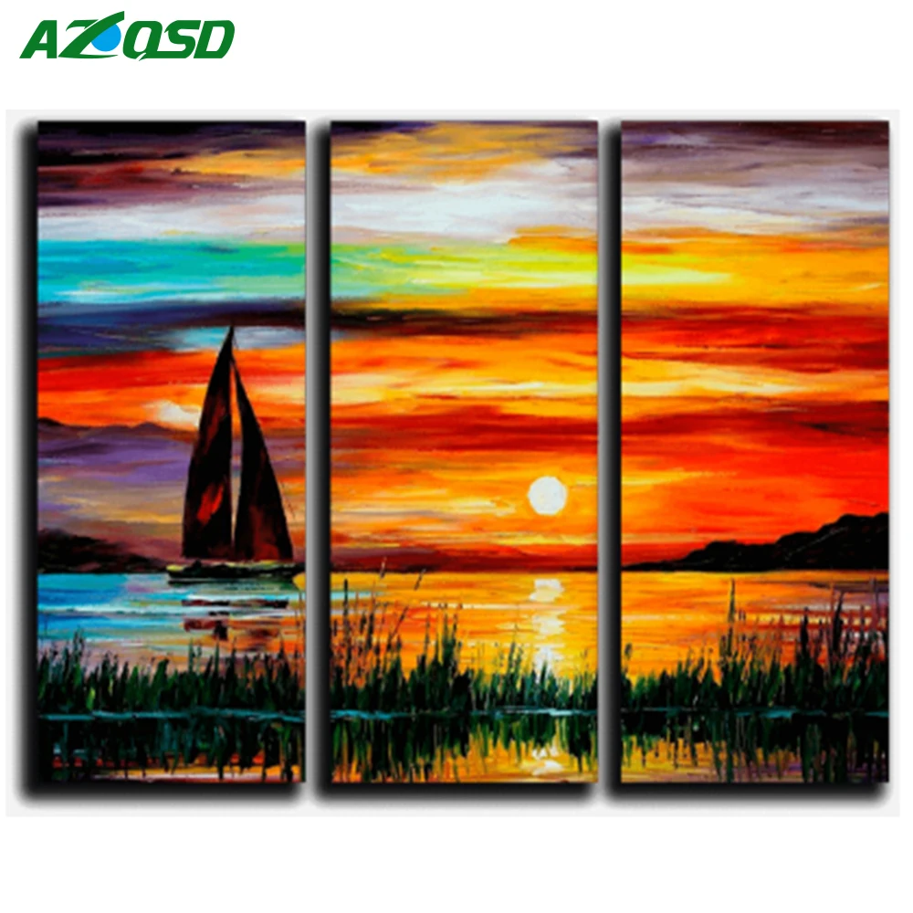 

AZQSD Diamond Embroidery Landscape 5D Mosaic Craft Room Decoration Picture of Rhinestone Painting Scenic 3PCS Multi-pictures
