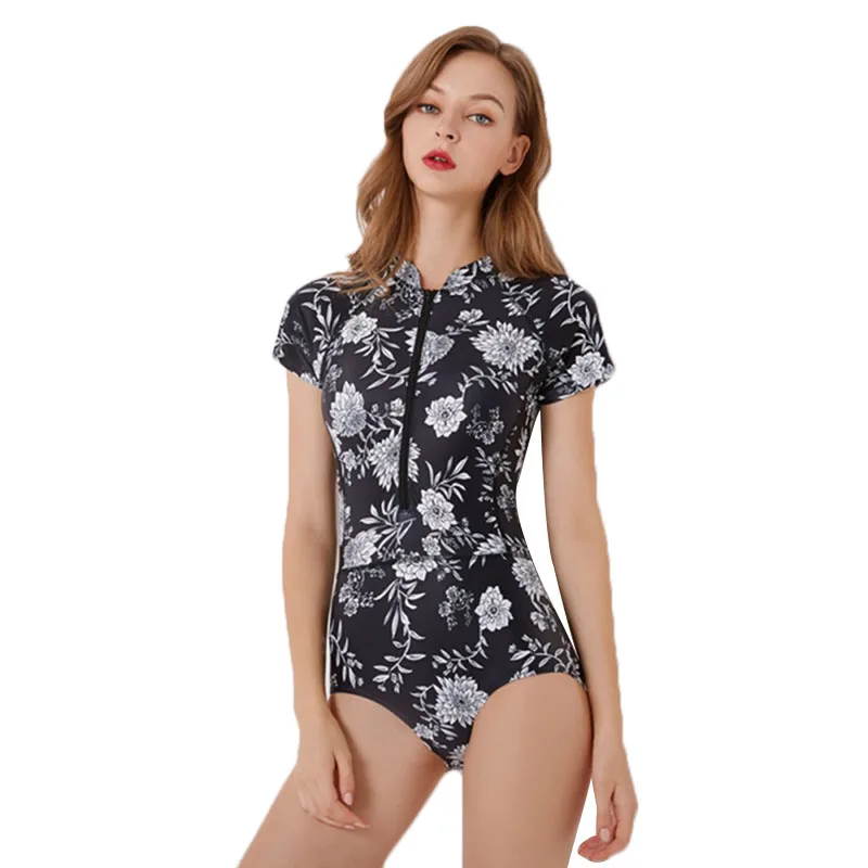 

Womens bathing suit costumi da bagno donna Zip Front Printed Half Sleeve/Short Sleeve UV tection One Piece Swimsuit
