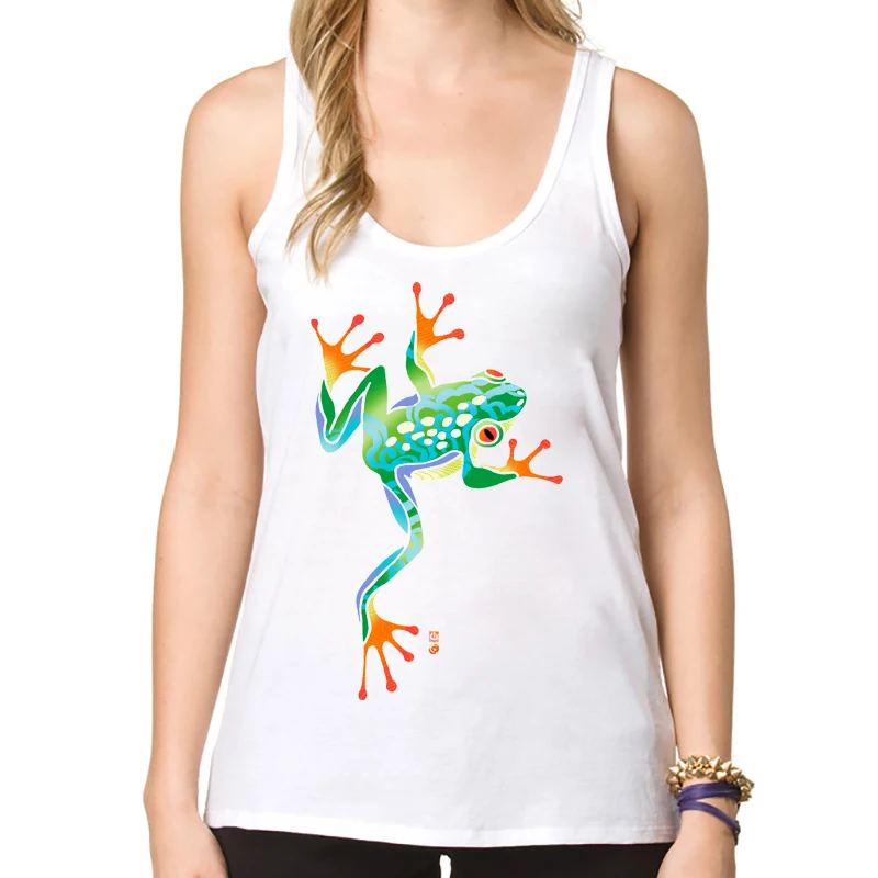 2018 Newest Fashion Animal Frog Design women Tank tops Rainbow Tree