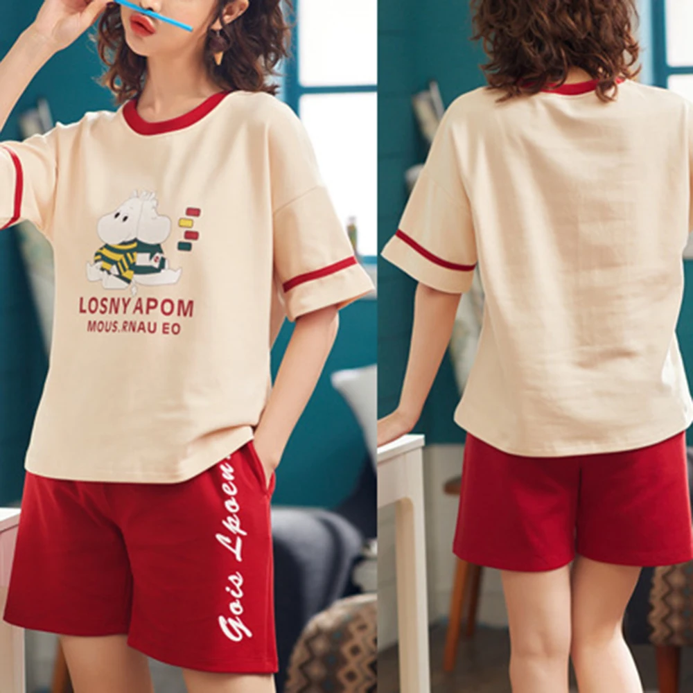 

Wholesale and retail women Pajamas Set Summer Short Sleeve Pyjamas Cotton Sleepwear Cartoon Nightgown;Women Pajamas Set