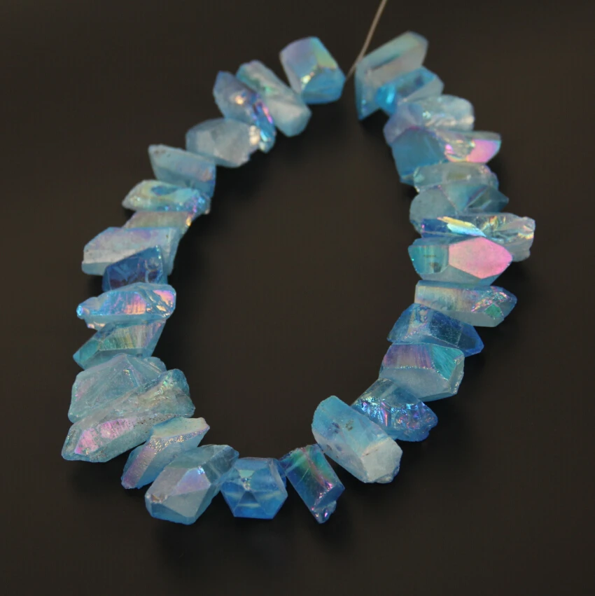 

Large Rough Natural Blue Titanium Nugget Beads Points Supplies strand,Top Drilled Rock Raw Crystals Quartz Necklace Jewelry