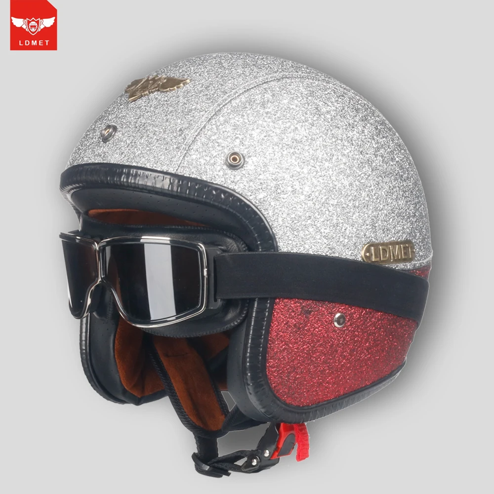 

LDMET Open Face Motorcycle Helmet New design Leather PU Half Face Retro Vintage 3/4 helmets Jet Pilot Casco de moto