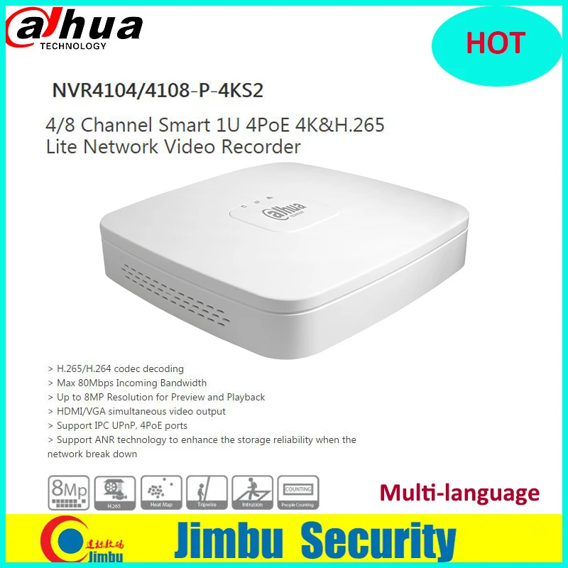 

Dahua poe nvr 4CH Video Recorder NVR4104-P-4KS2/NVR4104-P-4KS2 4 Channel Smart 1U 4PoE 4K&H.265 Lite Network Up to 8MP Resoluti