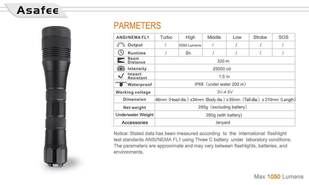 Asafee DIV01 Cree L2 мощный перезаряжаемый светодиодный фонарик для дайвинга 18650 фонарь подводный 150 м XM L2 светодиодный фонарь для подводной охоты