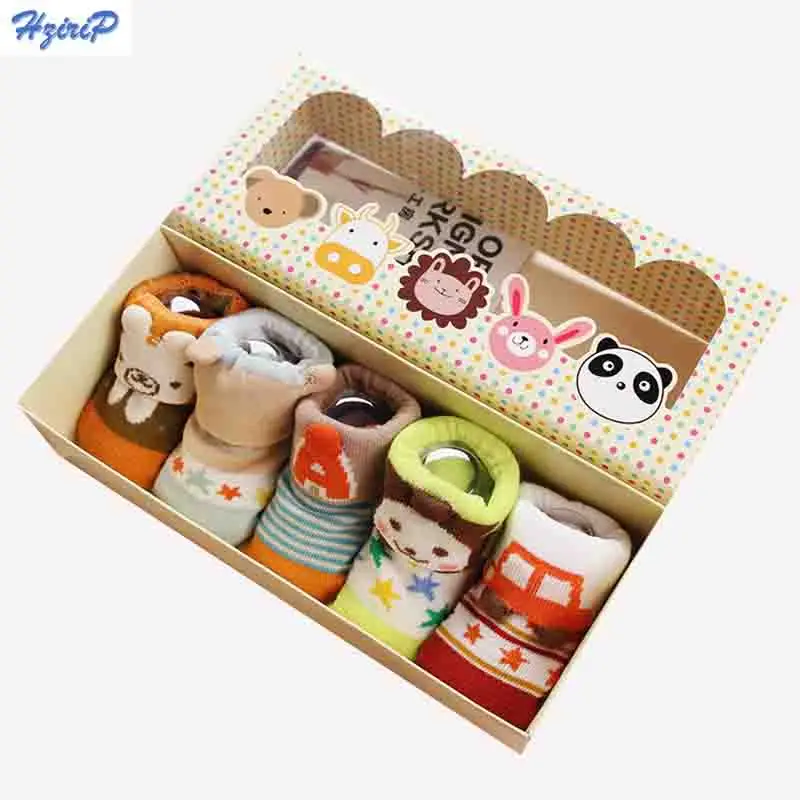 

Hrizip 5 pairs/lot 2017 New Cartoon Baby Socks Children Socks 100% Cotton Non-slip Dispensing Newborn Gift Boxes Baby Sock