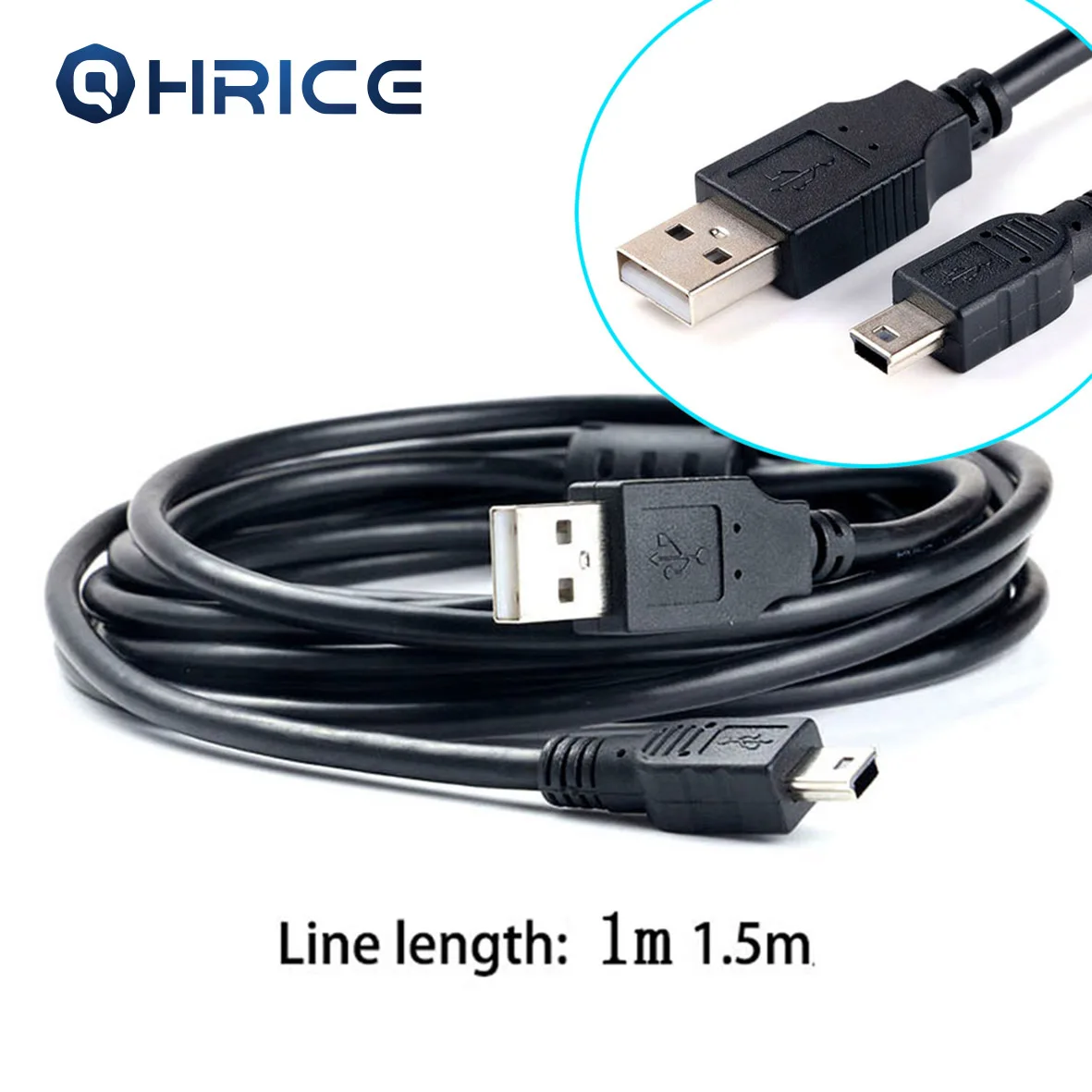 

1m 1.5m New USB Type A USB Charging Data Cable Cord Adapter USB 2.0 A Male to Mini 5 Pin B Best Black length for Camera MP3 MP4
