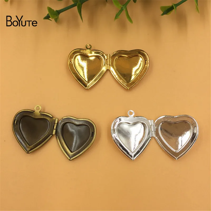 BoYuTe 10Pcs Metal Brass 204.5MM Heart Locket Pendant Charms Diy Hand Made Open Photo Locket Jewelry Accessories (2)