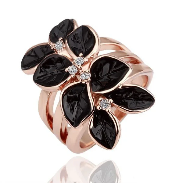 Fashion Luxurious Gold Silver Crystal Black Rose F...