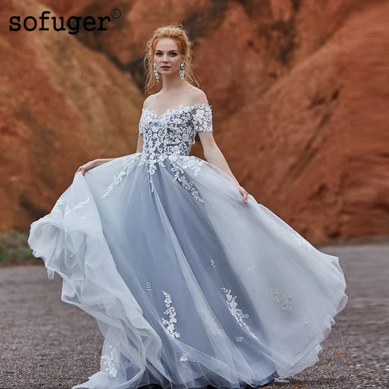blue a line wedding dress