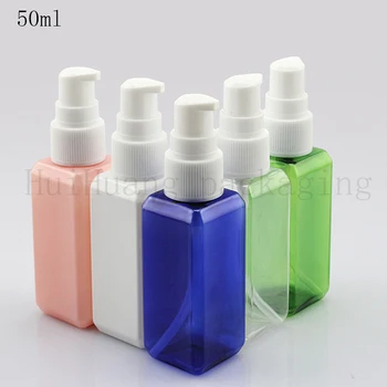 

100X50ml Plastic square Empty pump Bottle Sample for liquid Plastic-vials Storage with lotion Cover plastic Essence Oil bottles