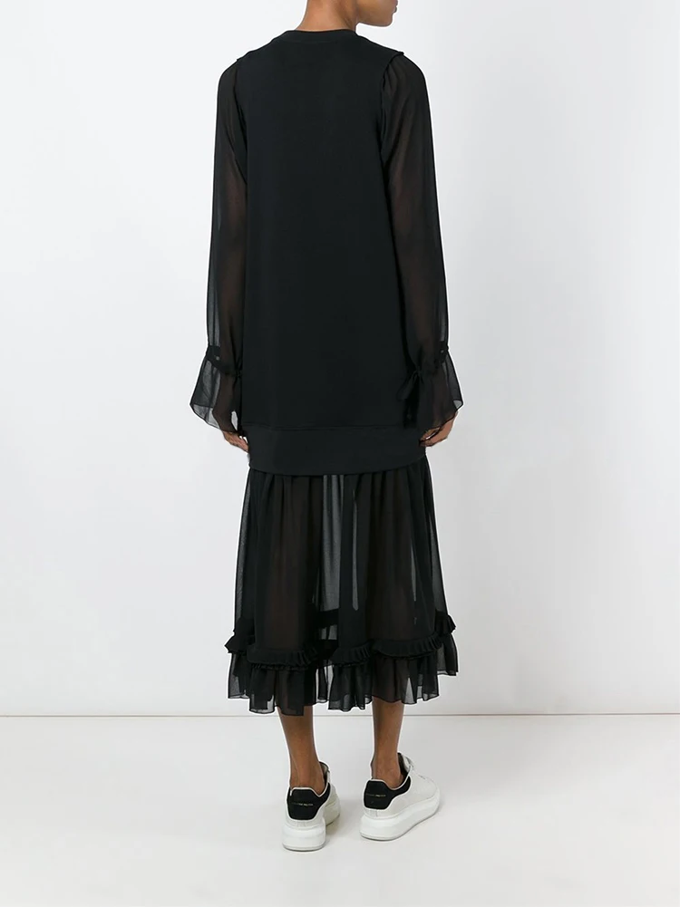 AEL 2019 nuevo blogger de moda de mujer negro Jacobs mosaico vestido de las mujeres desde hace tiempo de manga de moda casual tul vestidos ropa de mujer