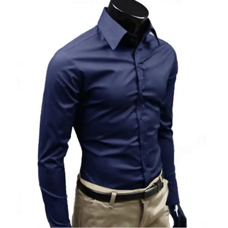 Для мужчин стильные Повседневное однотонные Цвет Slim Fit платье рубашка с длинным