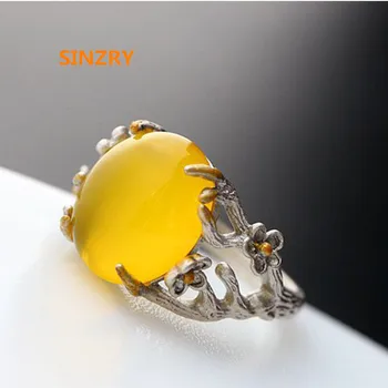 

SINZRY S925 Sterling Silver Retro Natural Chalcedony Open Silver Rings For Women Fashion Jewelry