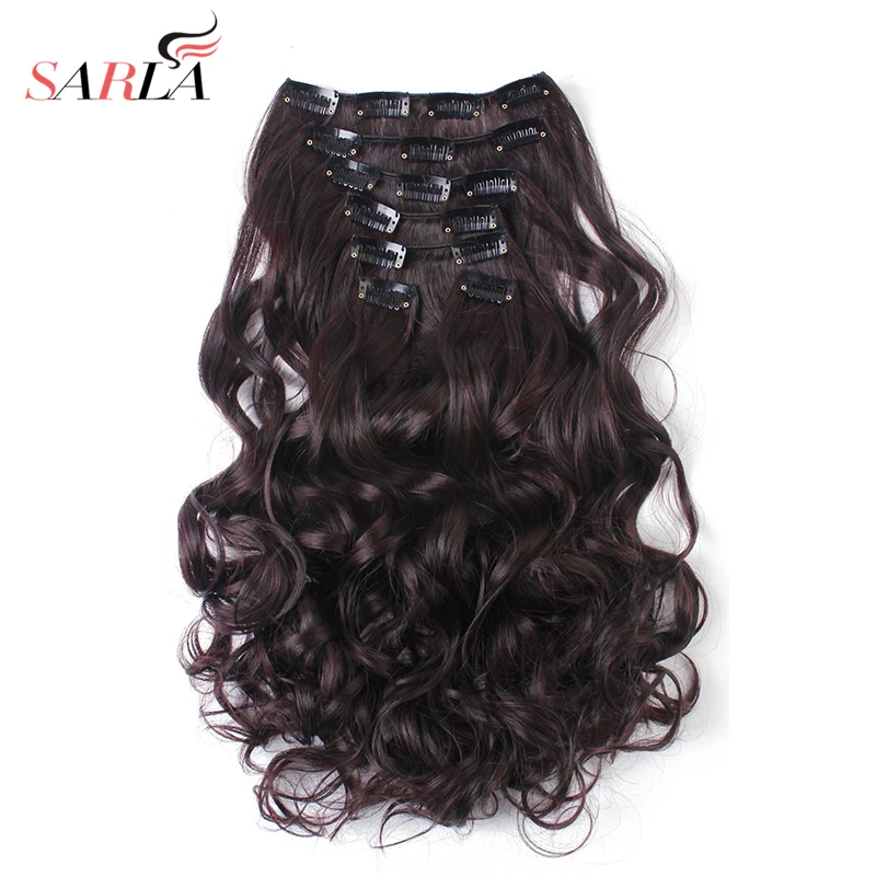 

SARLA 50pcs Long Curly Clip In Hair Extensions 7pcs/Set Heat Resist Synthetic High Temperature Hairpiece 28 Colors Available 999