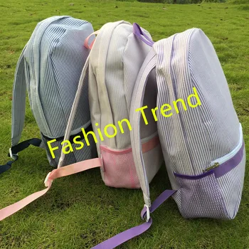 

50pcs/lot free shipping 3 colors seersucker backpack Toddler school book bags with side mesh pockets pink & blue color in stock