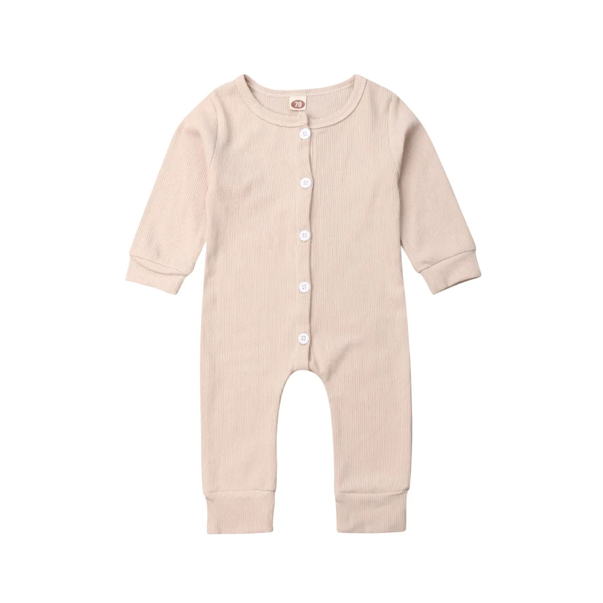 Брендовый комбинезон для новорожденных девочек и мальчиков, однотонный комбинезон с длинными рукавами, пляжный костюм, осенняя одежда для малышей - Color: Beige
