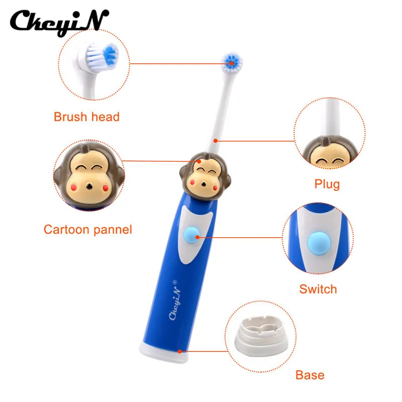 Электрическая зубная щетка с 2 головками на батарейках для детей, мультяшная зубная щетка, Детский Электрический массажный очиститель, гигиена полости рта, для детей 44
