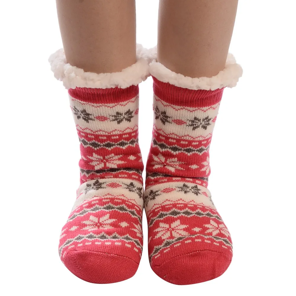 Женские рождественские носки, рождественские украшения для дома, женские хлопковые носки с принтом, толстые нескользящие носки-тапочки, носки-ковры#15