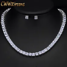 CWWZircons сверкающий квадратный кубический цирконий Кристалл Серебряный цвет мода теннис колье набор для женщин аксессуары T031