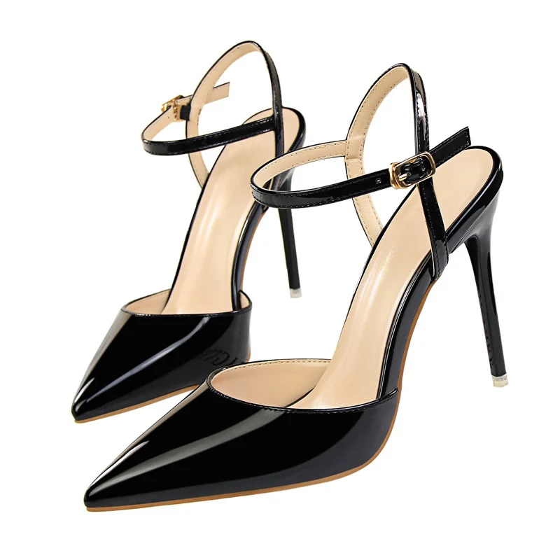 Plardin Women Concise Fashion Ankle Strap Shoes Woman Pointed Toe Thin Heels women's Buckle Slingbacks Pumps High Heels