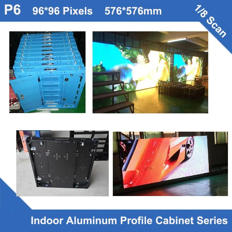

TEEHO 6pcs/lot P6 indoor full color led display Aluminum Profile Cabinet panel 576mm*576mm slim rental or fix led video screen