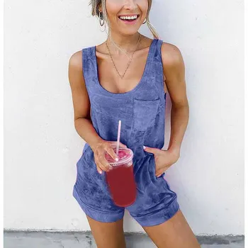 

2019 Summer Women Short Jumpsuit Sleeveless Tank Jumpsuit Loose Cotton Linen Romper