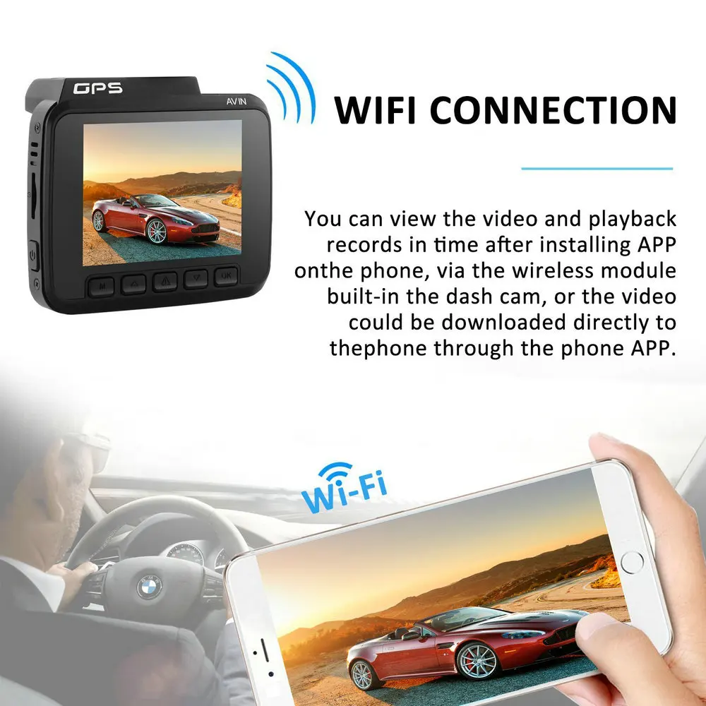  Dual Lens GS63D WiFi FHD 1080P Front Dash Cam Novatek 96660 Camera Built in GPS + VGA Rear Car DVR 