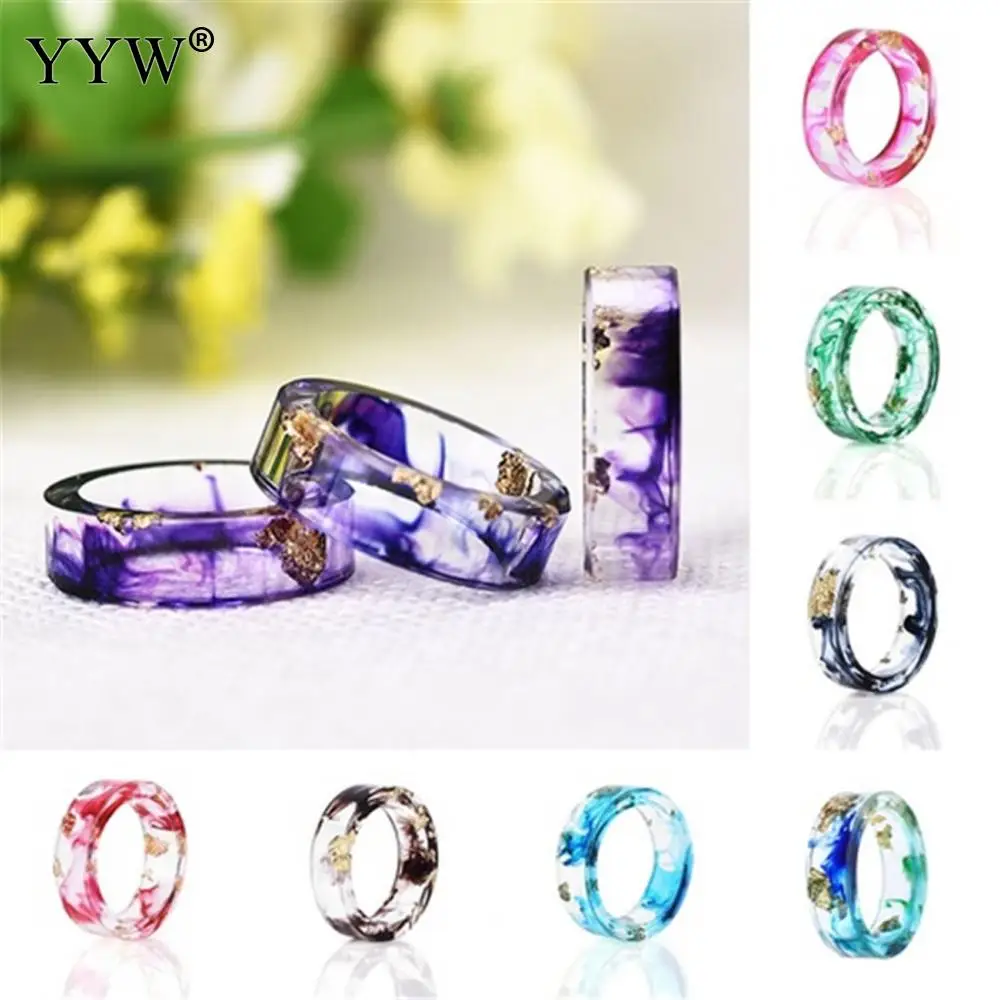 8 Colors Resin Finger Rings Gold Foil Paper Inside Resin Ring For Women
