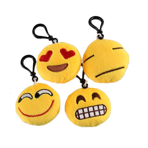 

10 Styles Fashion Cute Emoji smiley Face Ball Key Chains Cell Phone Handbag Charm Keychain Pendant 55mm Diameter