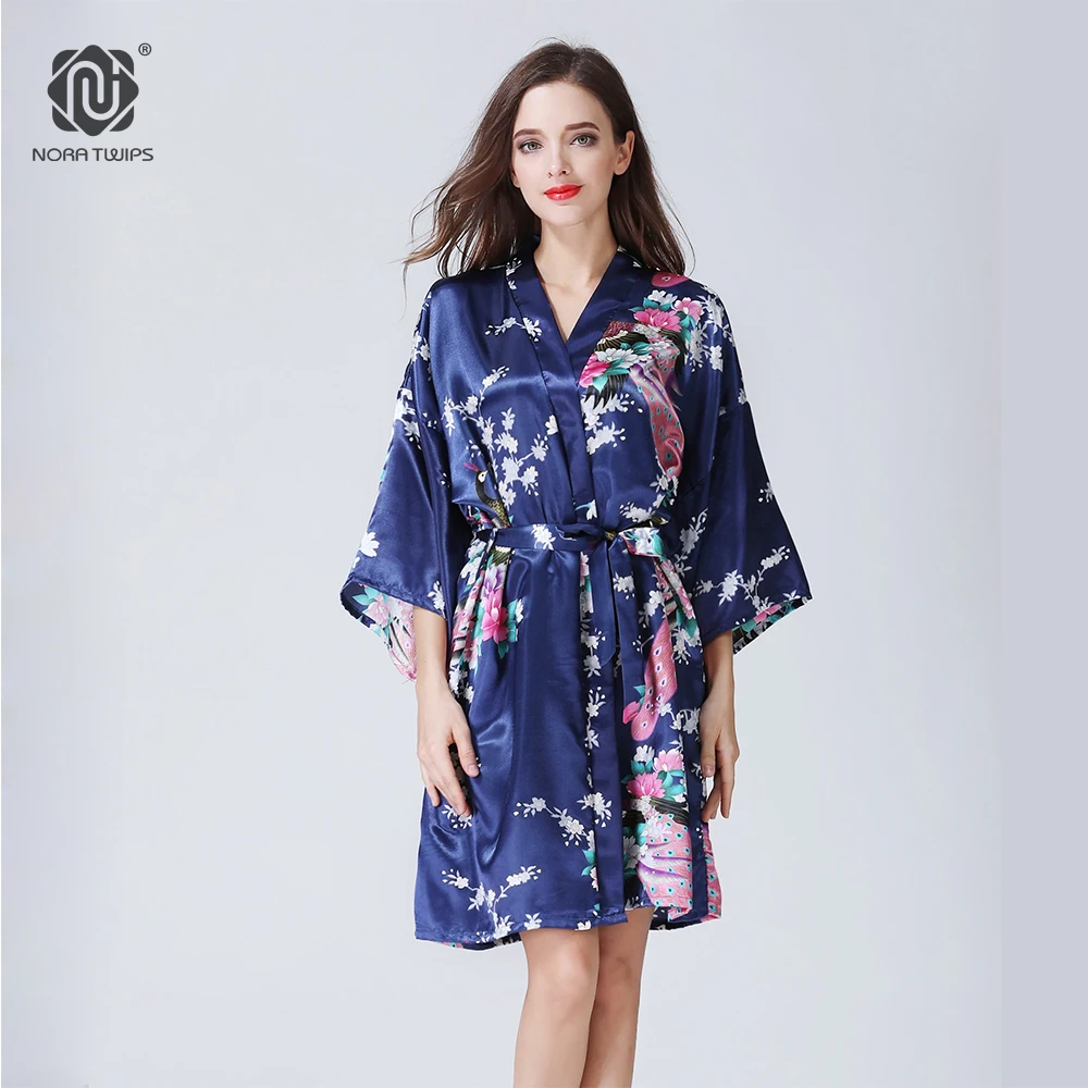 NORA TWIPS Silk Satin Wedding Bride Bridesmaid Robe Women Short Kimono