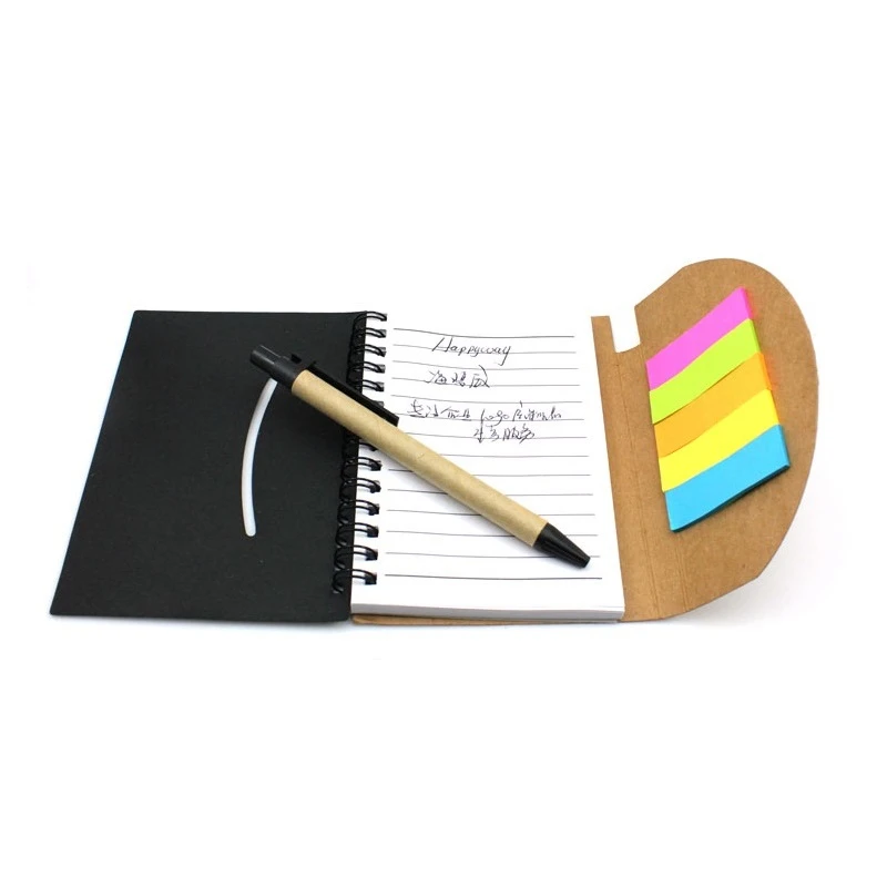 

Creative Multifunctional Kraft Paper Cover 70 Sheets Spiral Notebook Lined Notepad with Pen 125pcs Sticky Notes