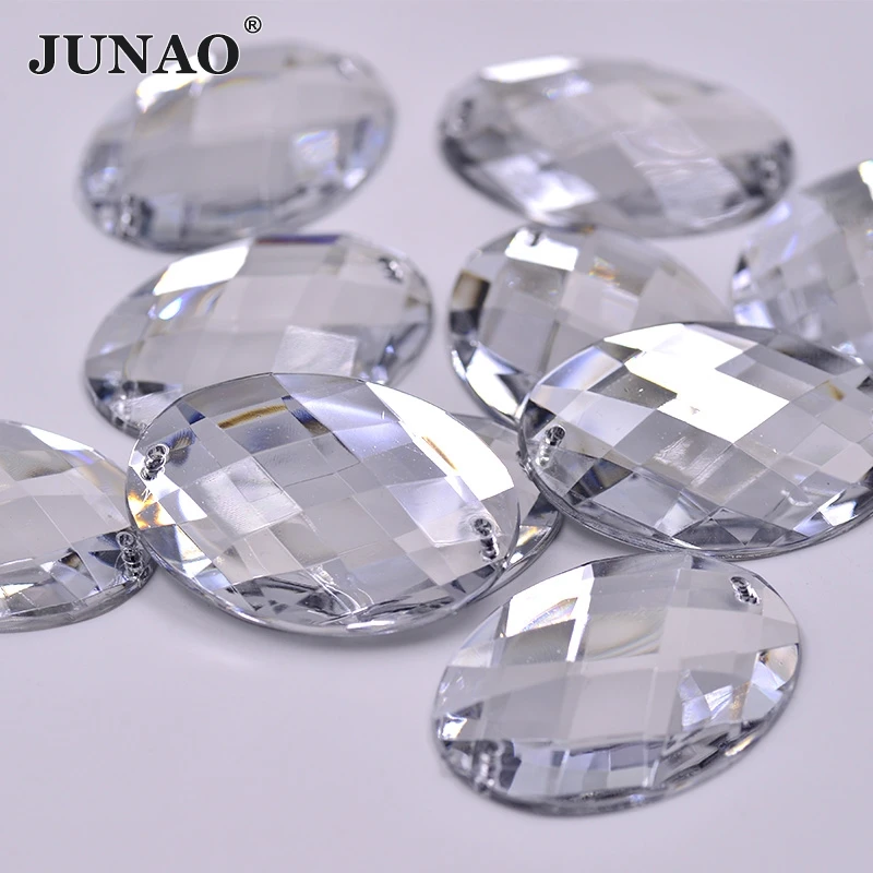 

JUNAO 30*40mm Big Size Oval Shape Sewing Clear Crystal Rhinestones Sew On Acrylic Stones Flatback AB Strass Crystals for Clothes