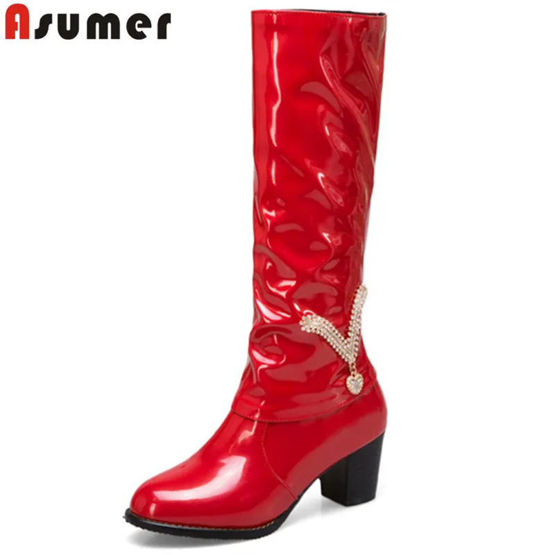 ASUMER/черные модные осенне зимние сапоги Женские до колена с круглым носком на