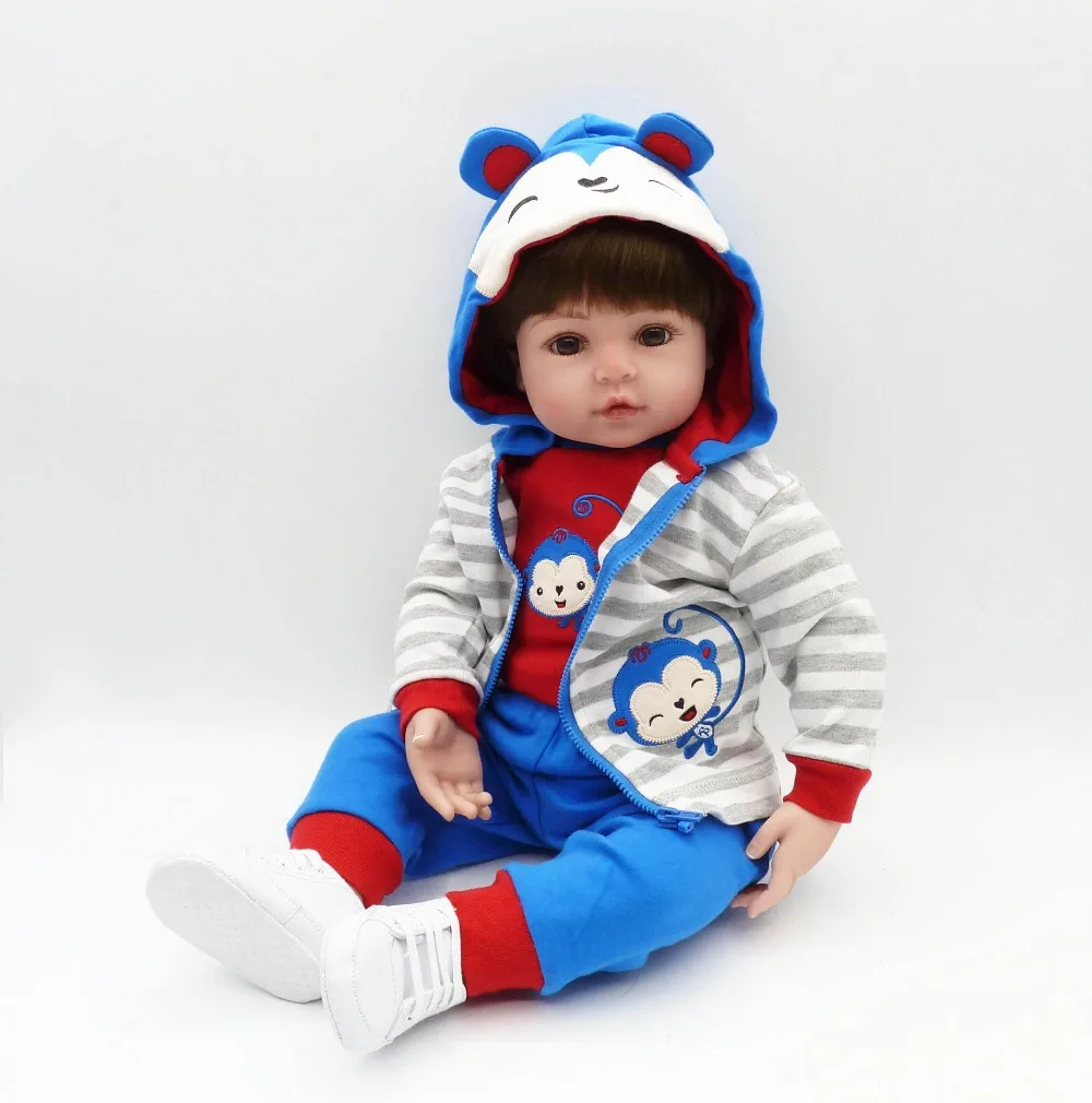 

Pursue 24"/60 cm Real Life Baby Dolls Reborn Baby Boy Dolls Soft Body Brown Eyes For Toddlers Handmade Cloth Gifts For Children