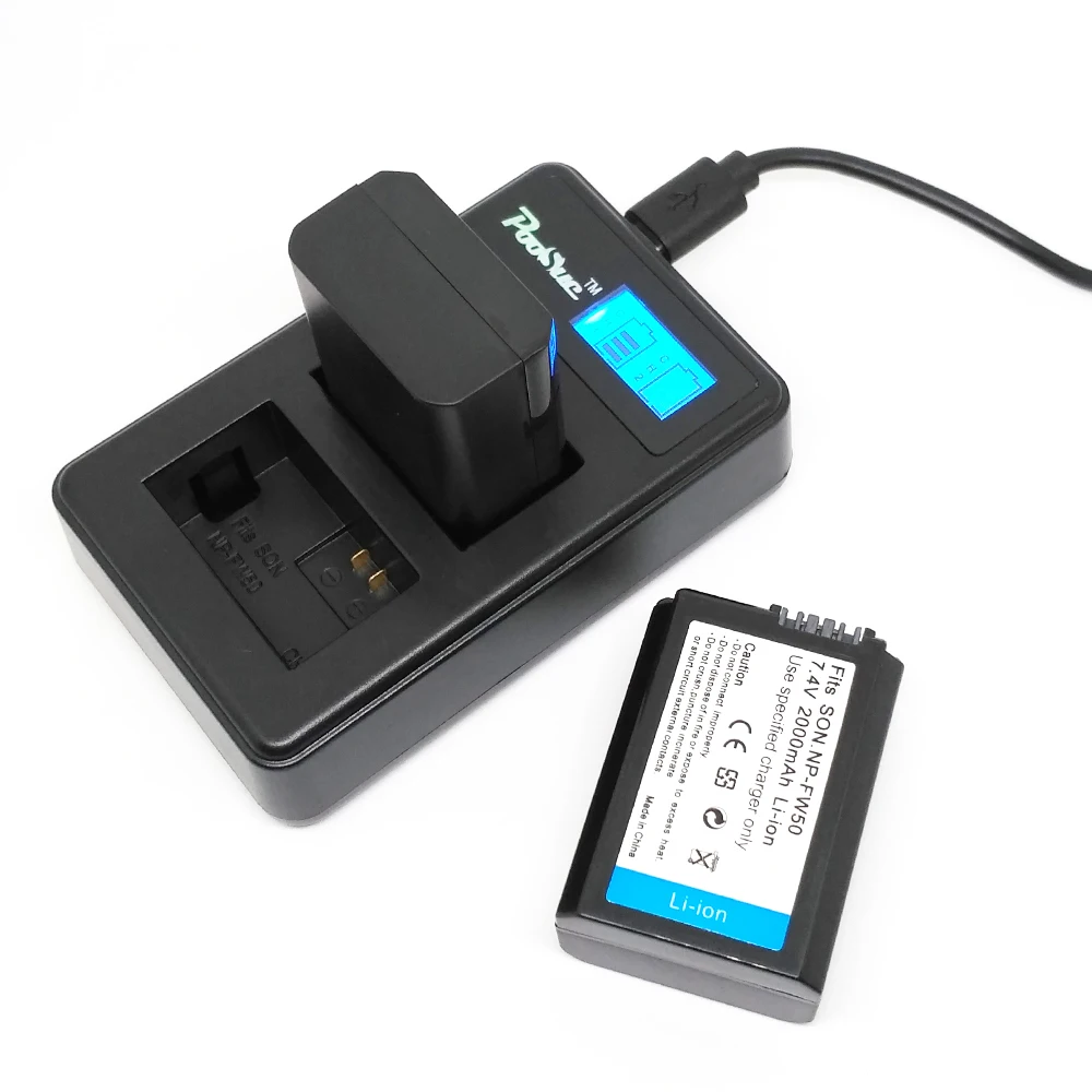 2x NP-FW50 2000mAh NP FW50 digital Camera Battery + LCD USB Dual Charger for Sony Alpha a6500 a6300 a6000 a5000 a3000 NEX-3 a7R
